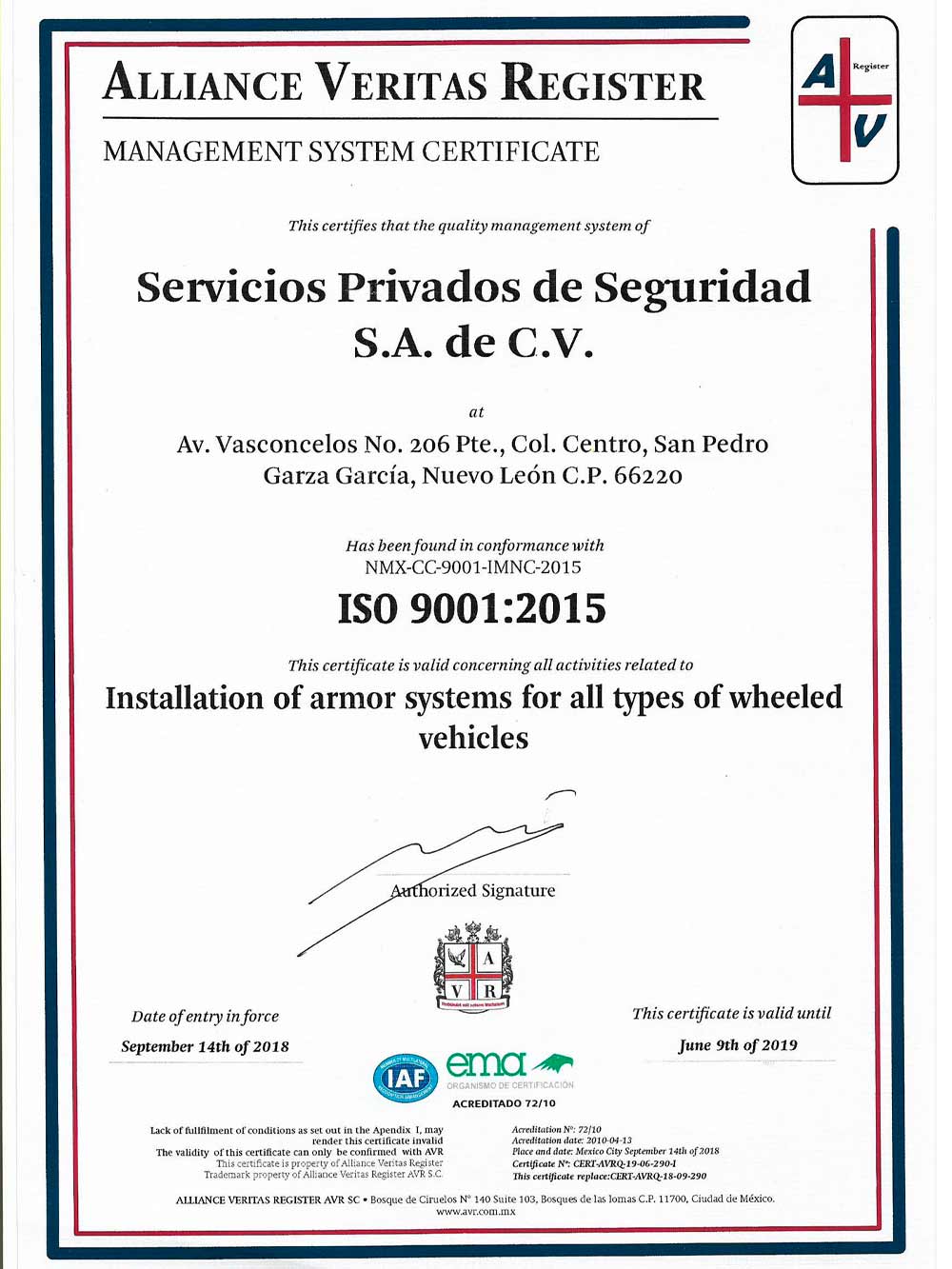 Certificación blindajes para autos
